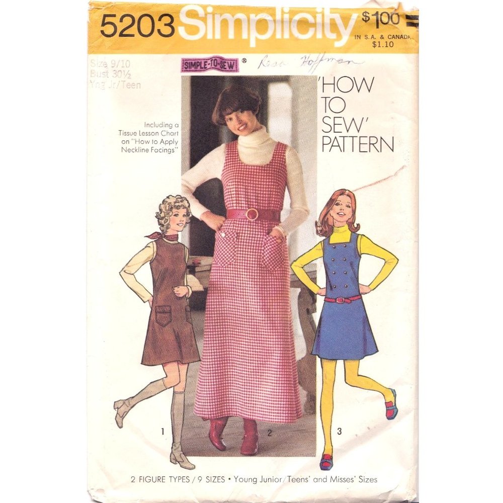 Vintage Sewing PATTERN Simplicity 5203, How to Sew 1972 Young Junior Teen Simple